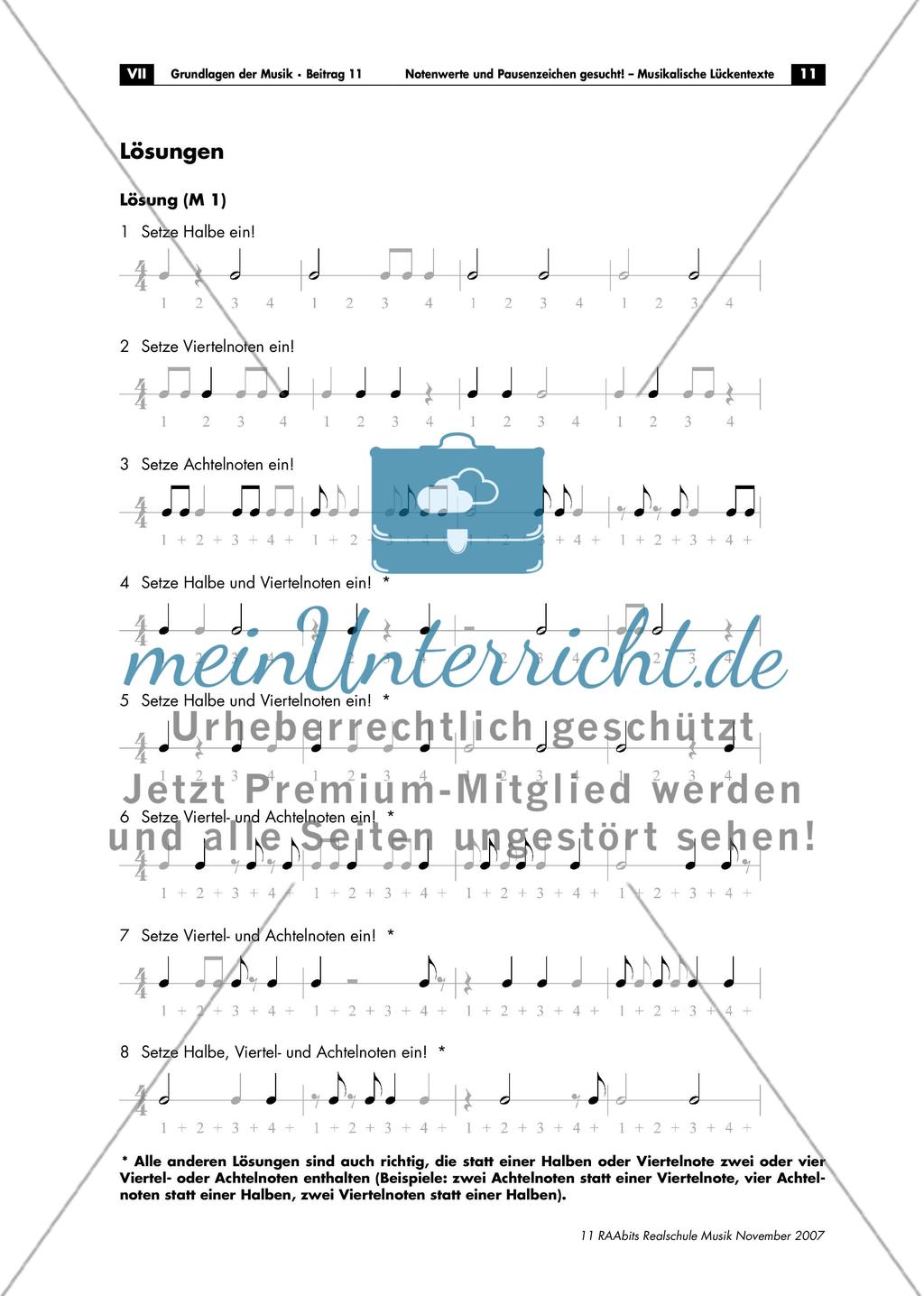 Musikalische Lückentexte: Notenwerte und Pausenzeichen Preview 11