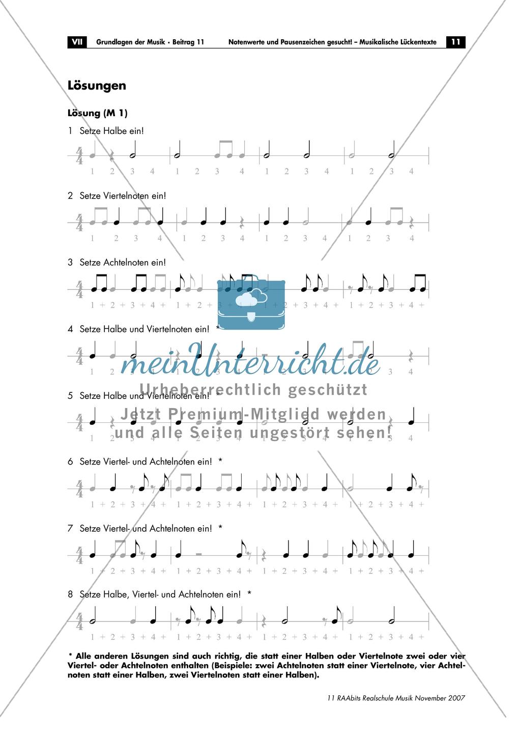 Musikalische Lückentexte: Notenwerte und Pausenzeichen Preview 11