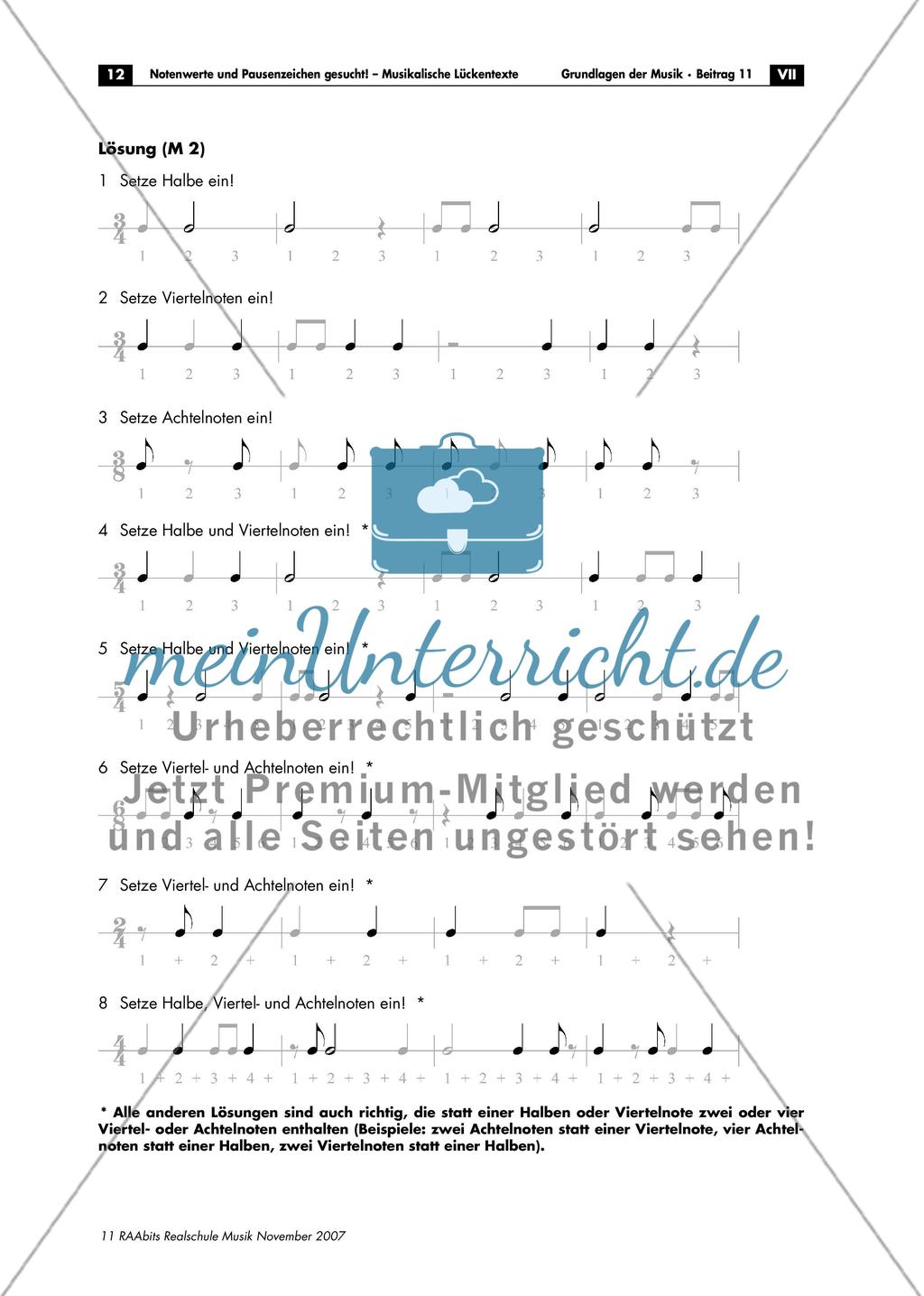 Musikalische Lückentexte: Notenwerte und Pausenzeichen Preview 12