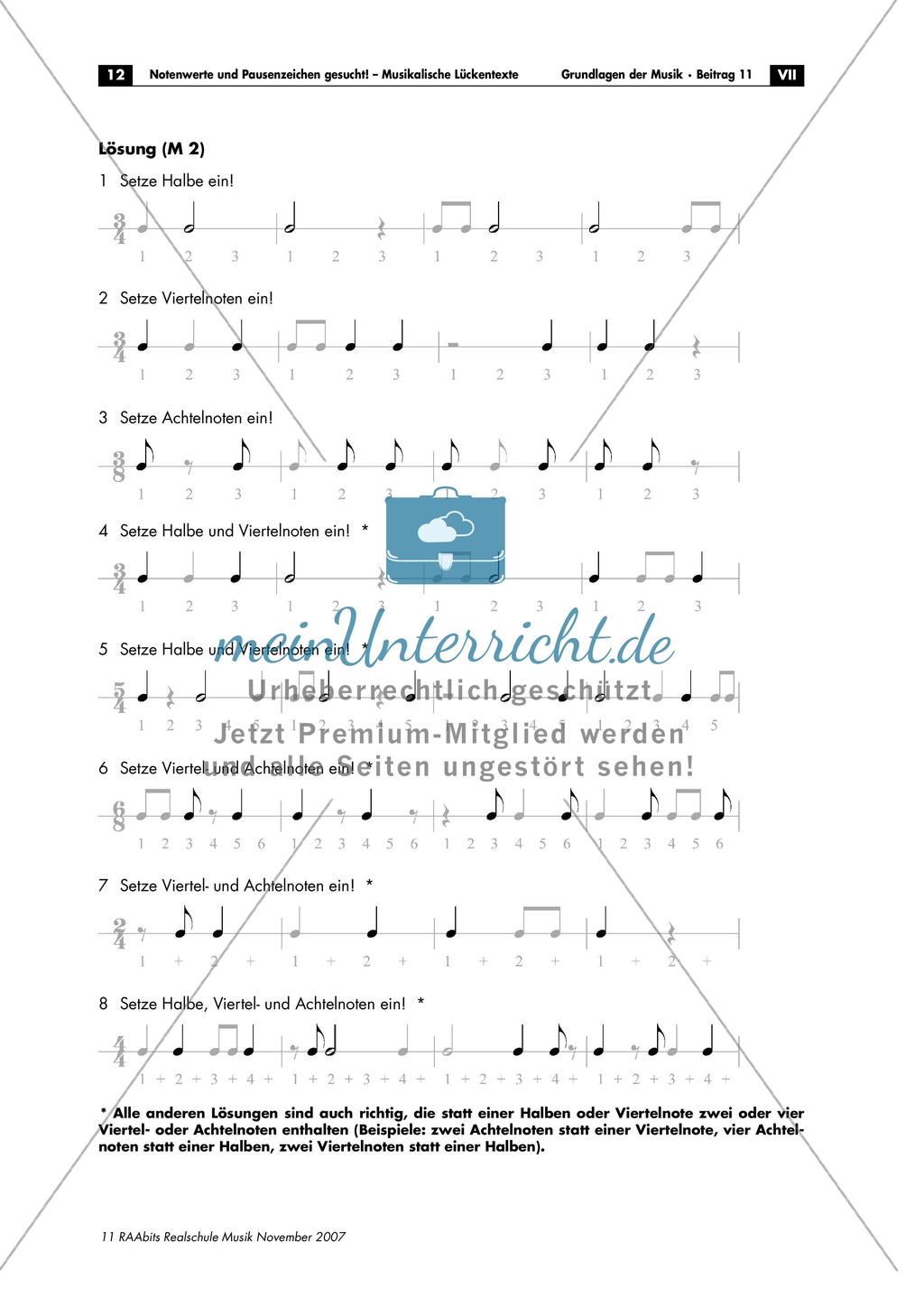 Musikalische Lückentexte: Notenwerte und Pausenzeichen Preview 12