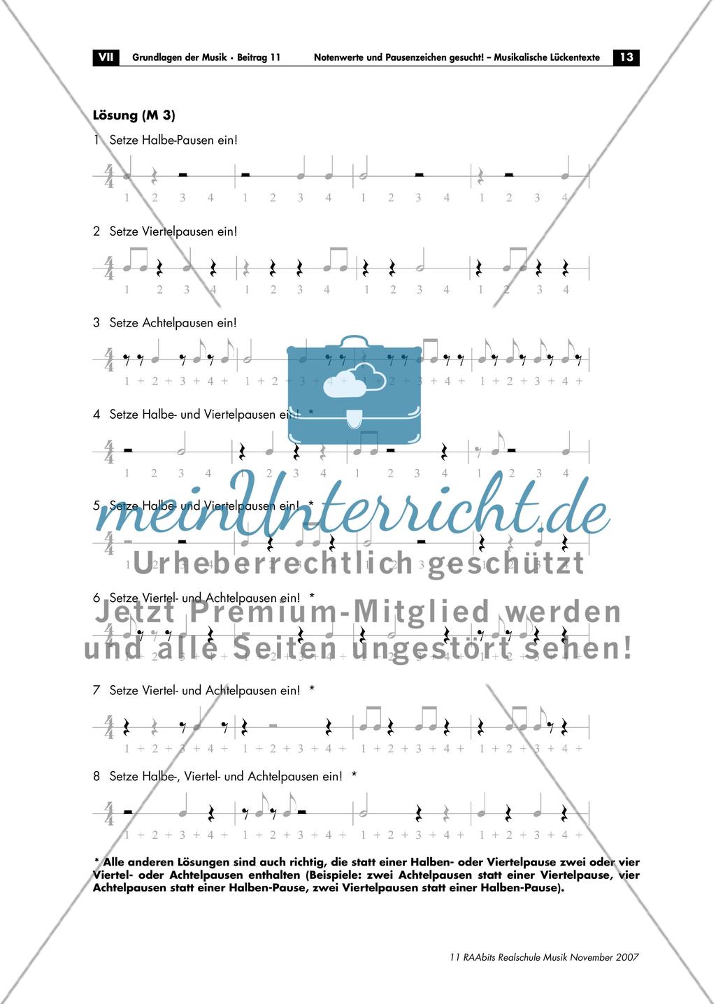 Musikalische Lückentexte: Notenwerte und Pausenzeichen Preview 13