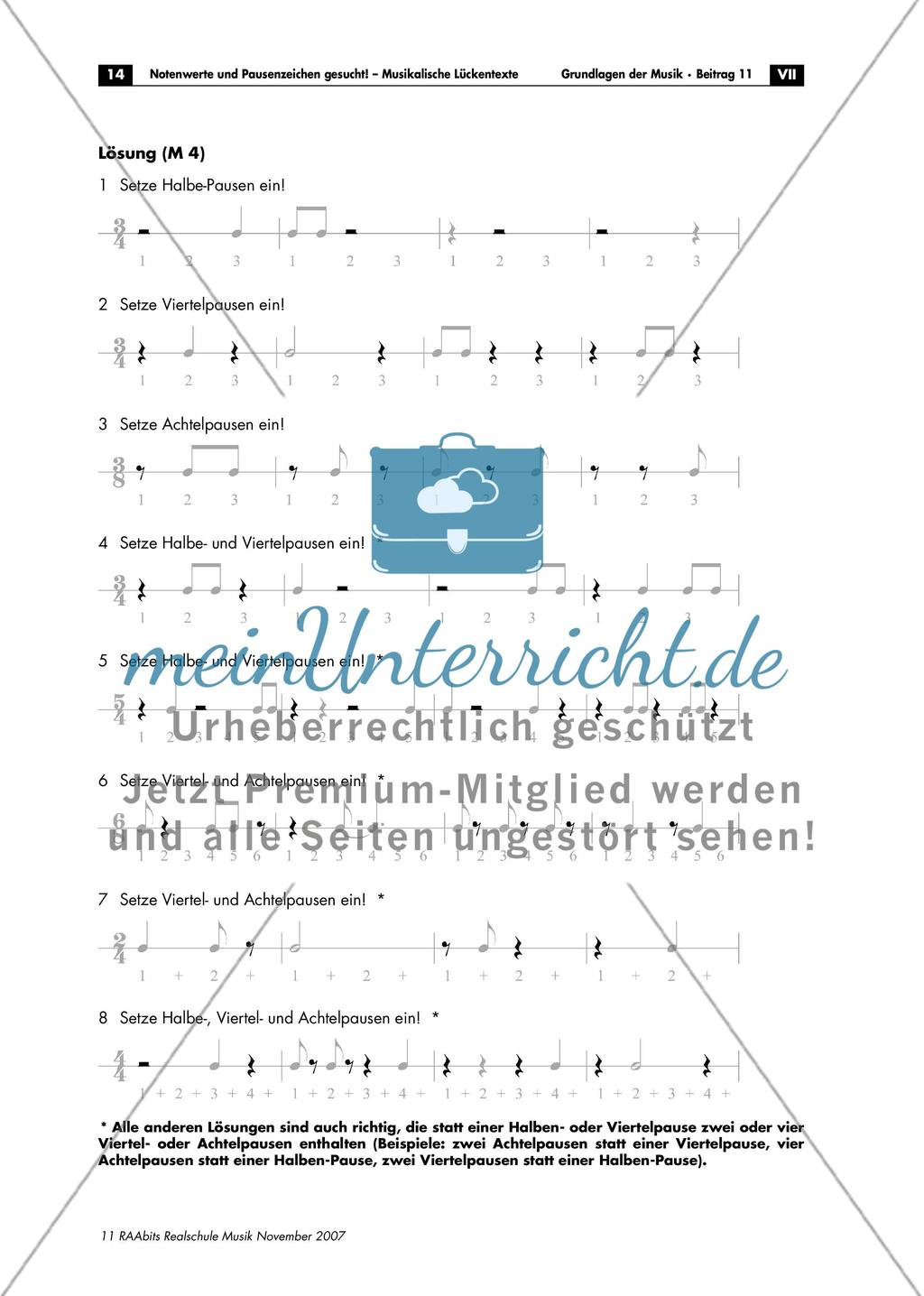 Musikalische Lückentexte: Notenwerte und Pausenzeichen Preview 14
