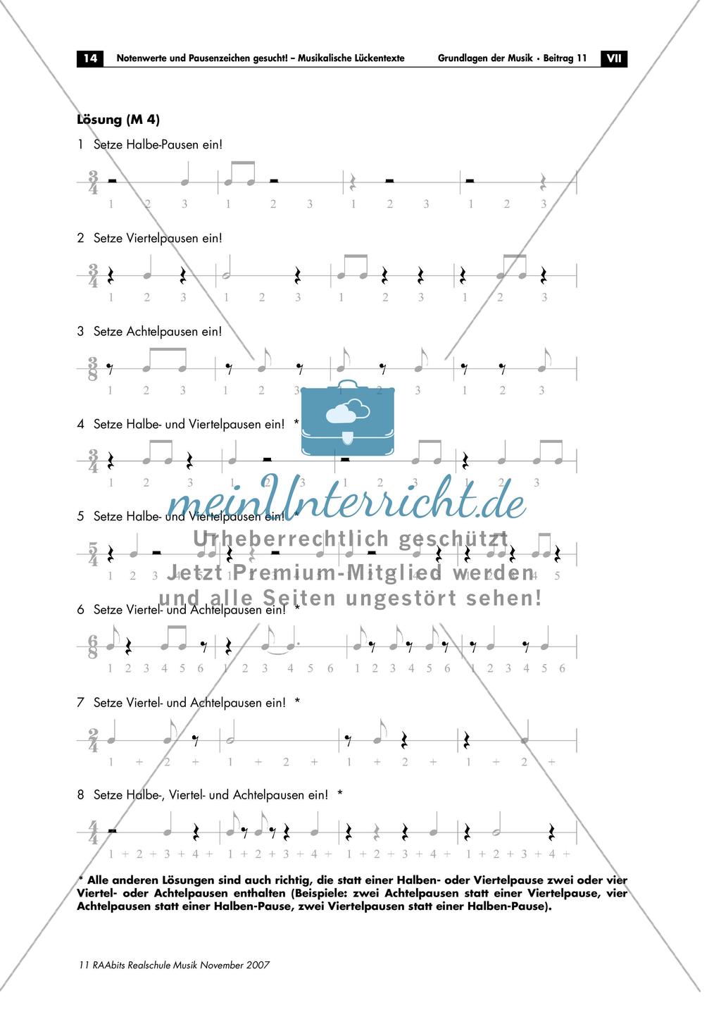 Musikalische Lückentexte: Notenwerte und Pausenzeichen Preview 14