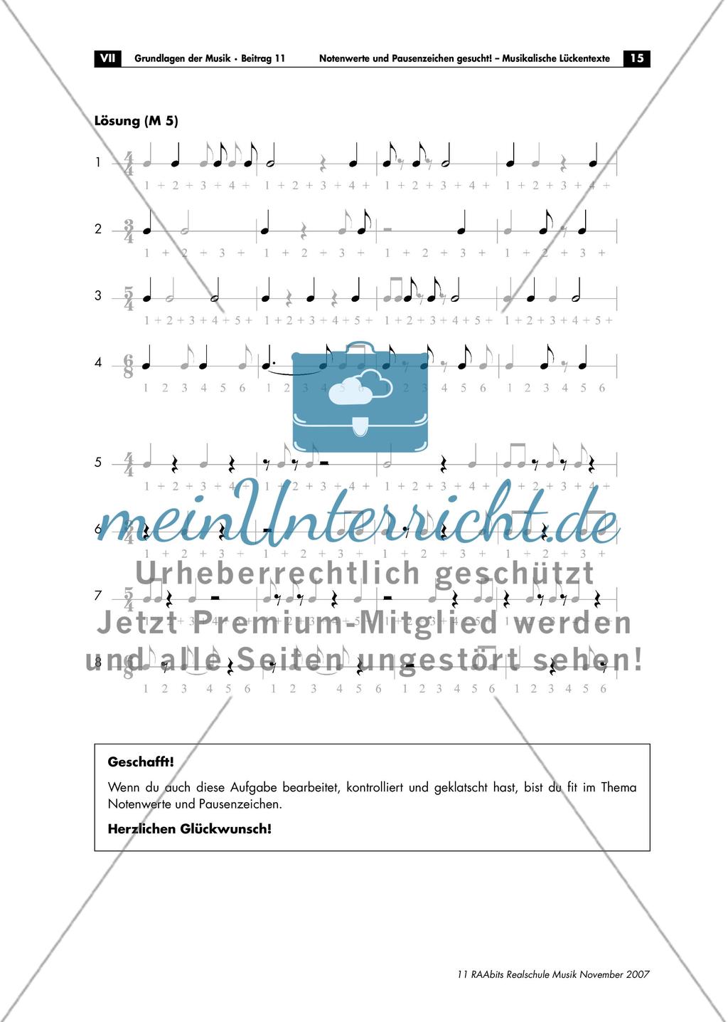 Musikalische Lückentexte: Notenwerte und Pausenzeichen Preview 15