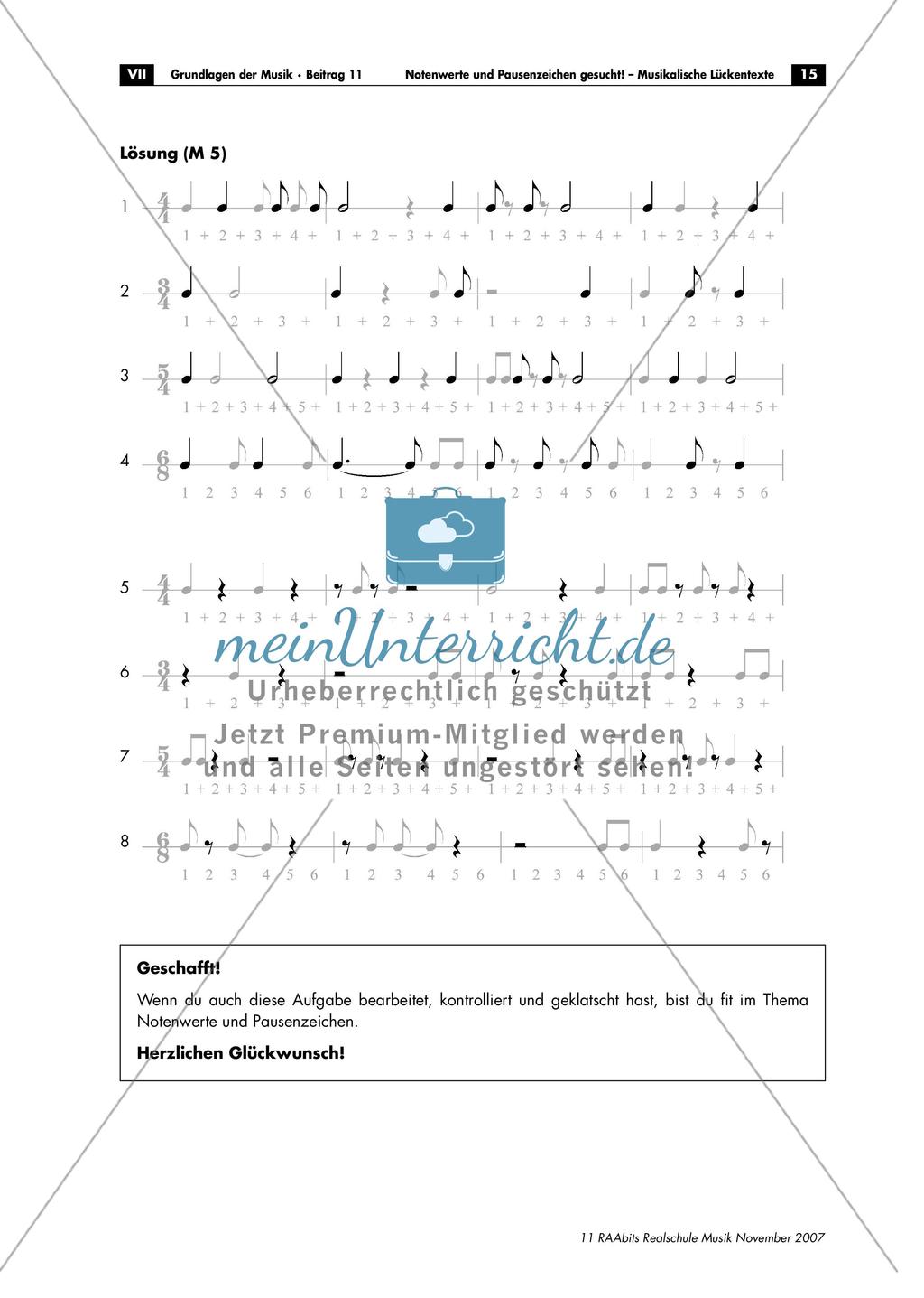 Musikalische Lückentexte: Notenwerte und Pausenzeichen Preview 15