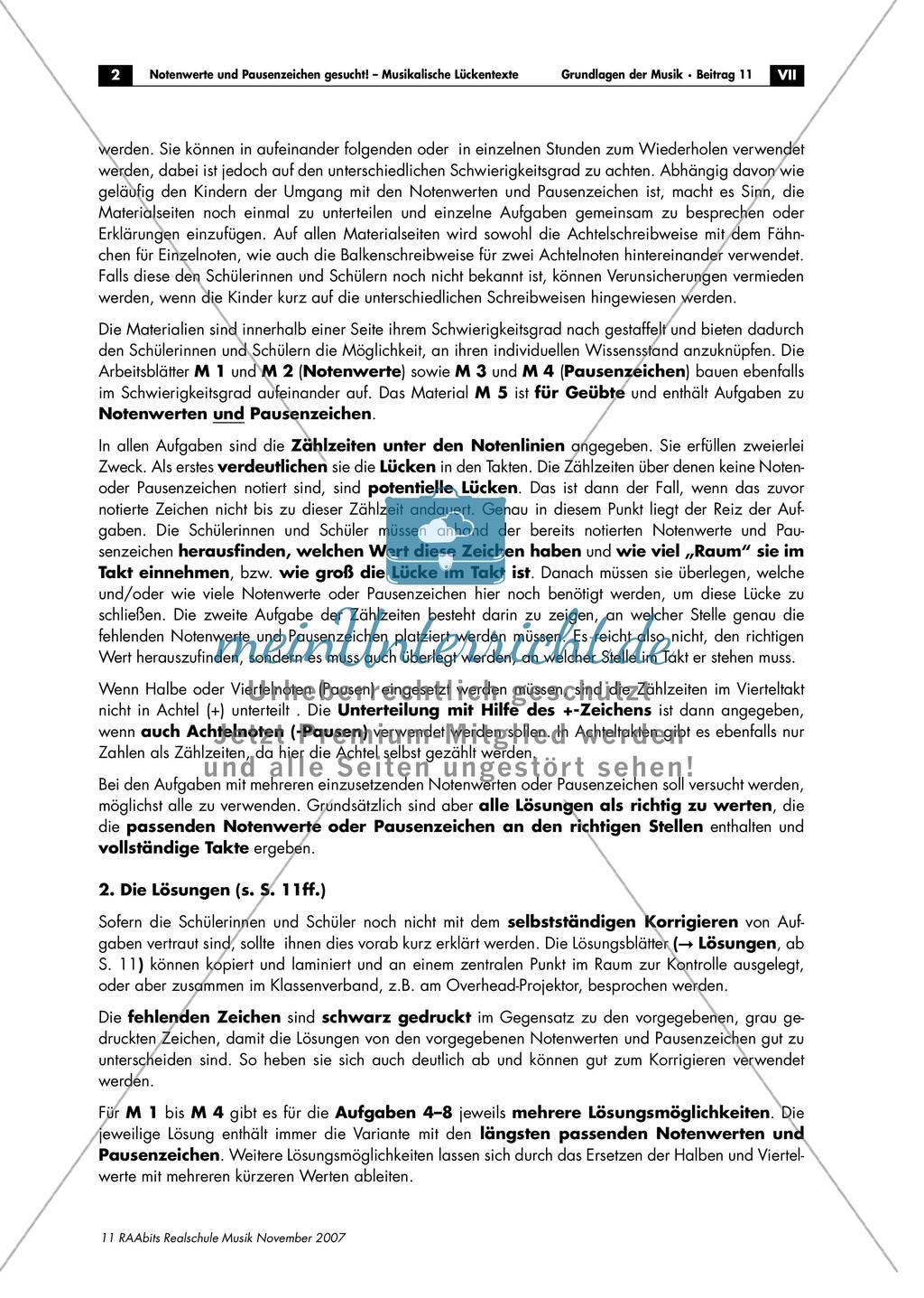 Musikalische Lückentexte: Notenwerte und Pausenzeichen Preview 2