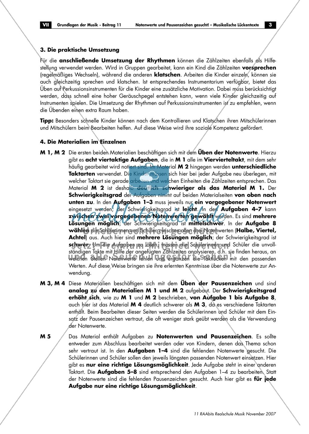 Musikalische Lückentexte: Notenwerte und Pausenzeichen Preview 3