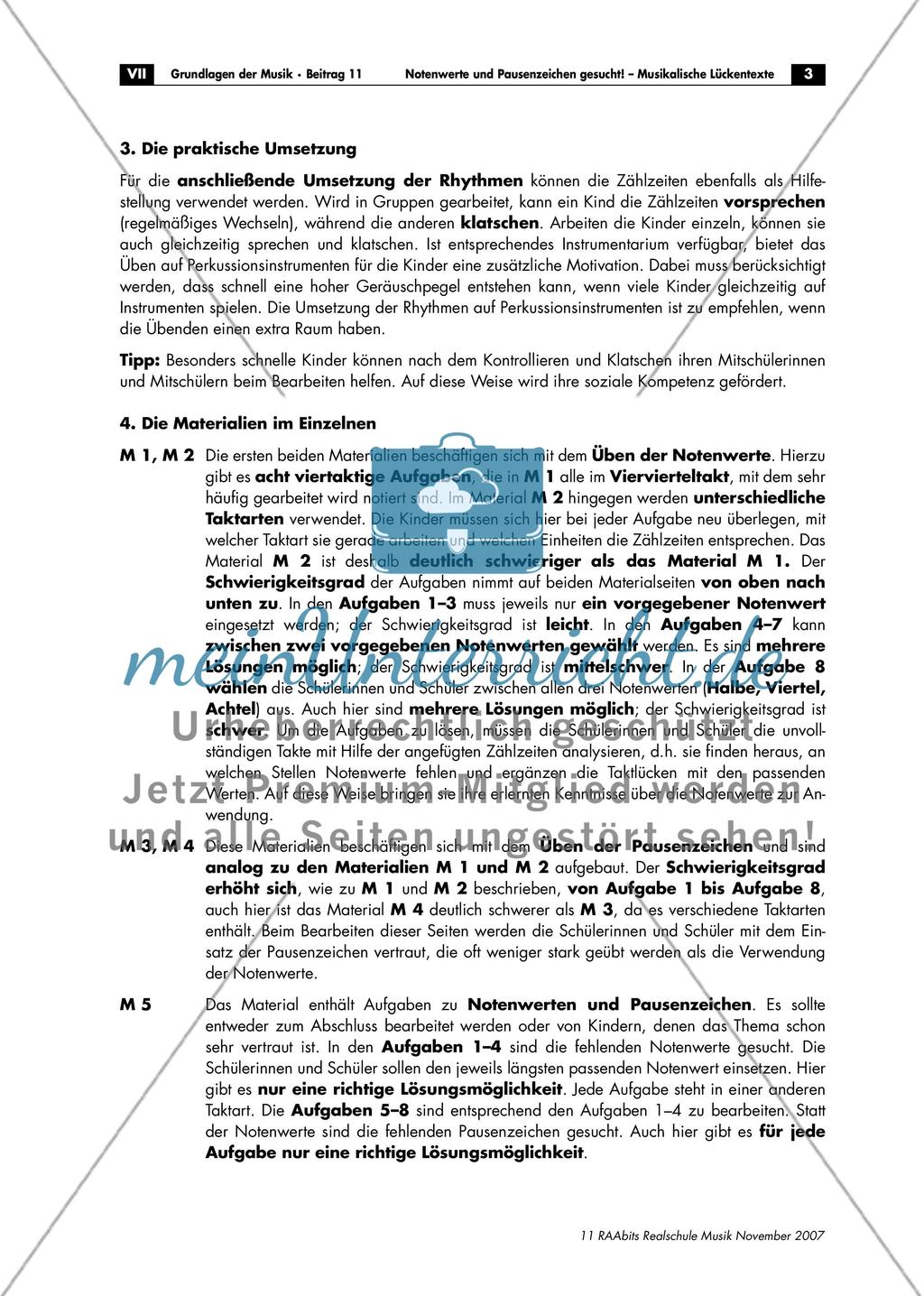 Musikalische Lückentexte: Notenwerte und Pausenzeichen Preview 3