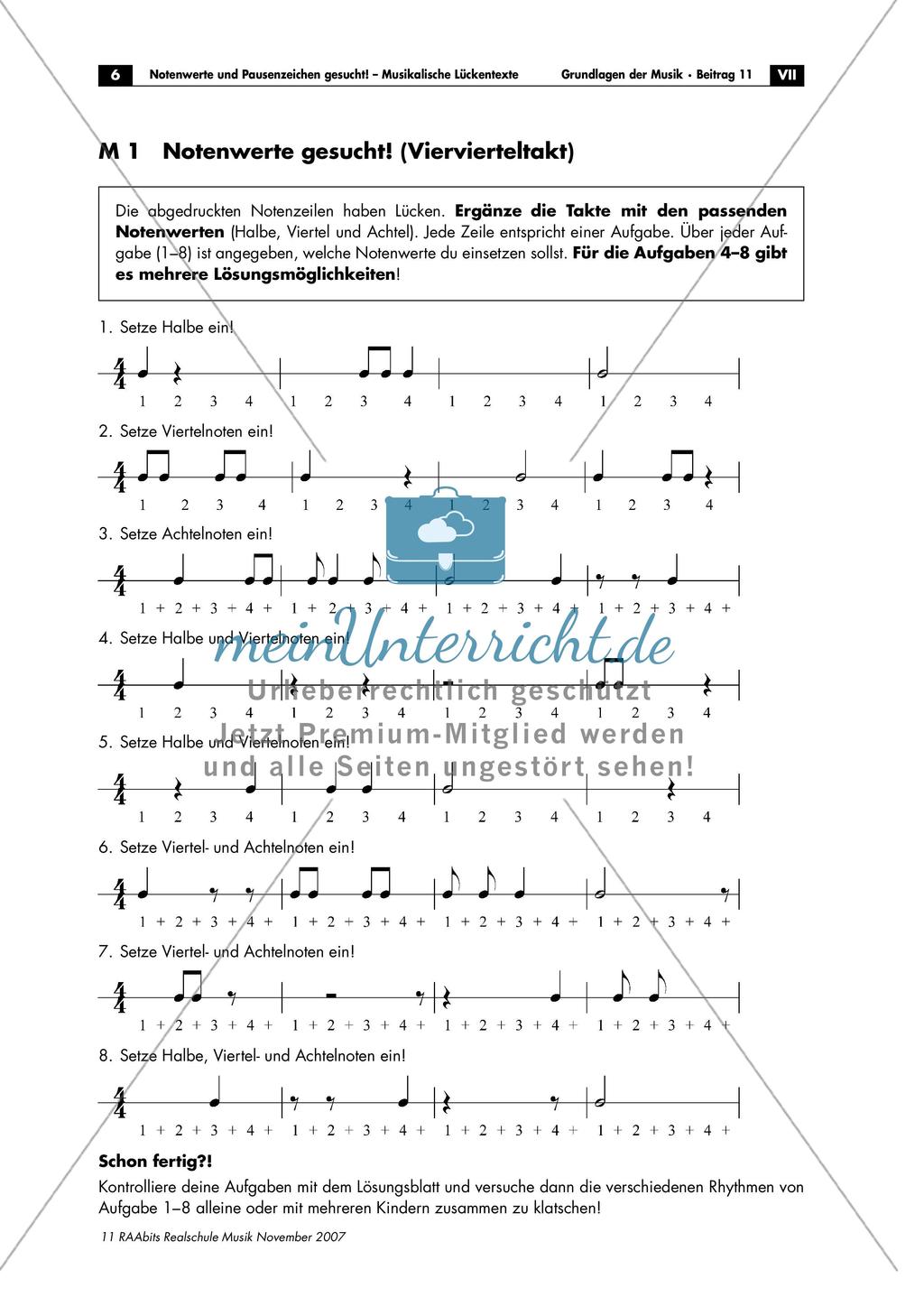 Musikalische Lückentexte: Notenwerte und Pausenzeichen Preview 6