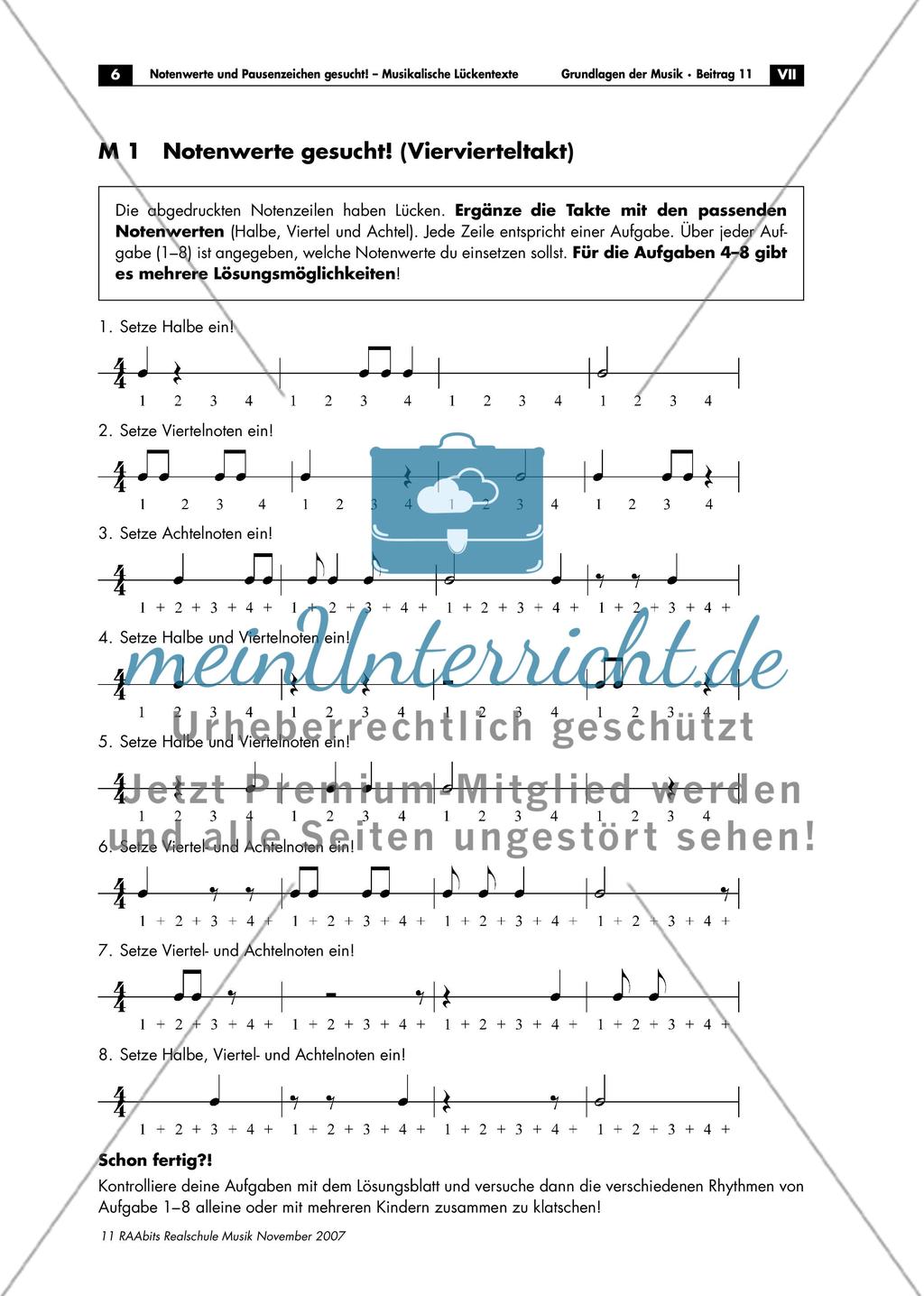 Musikalische Lückentexte: Notenwerte und Pausenzeichen Preview 6