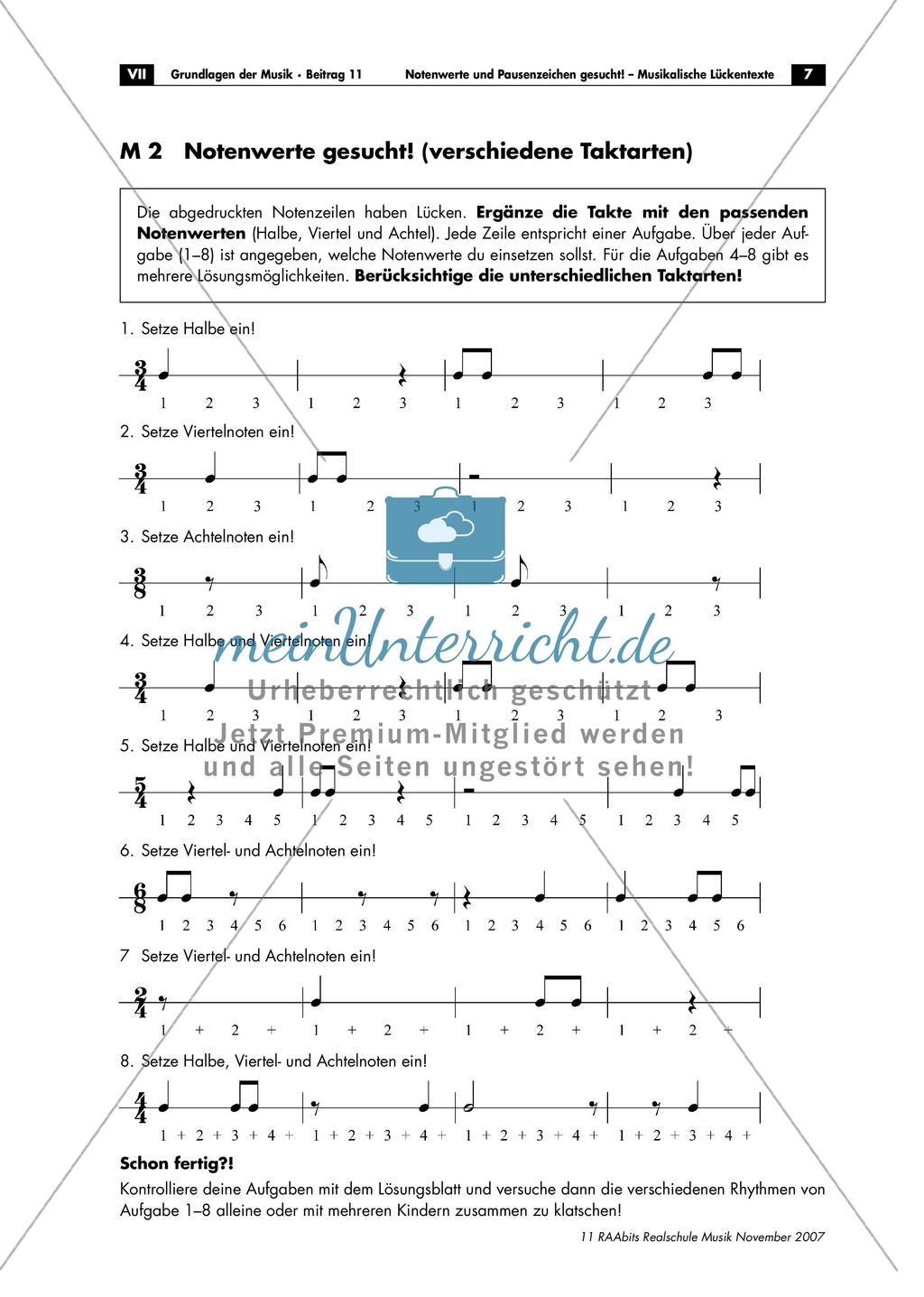 Musikalische Lückentexte: Notenwerte und Pausenzeichen Preview 7