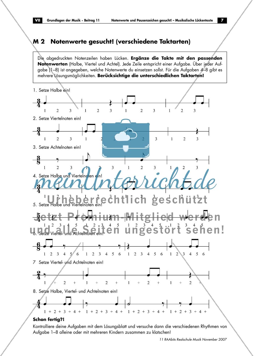 Musikalische Lückentexte: Notenwerte und Pausenzeichen Preview 7