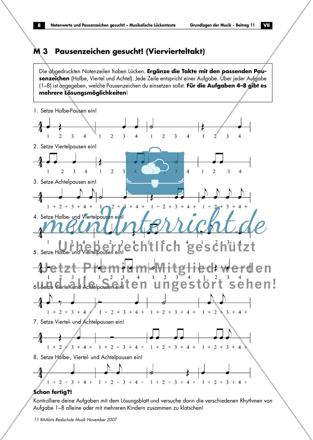 Musikalische Lückentexte: Notenwerte und Pausenzeichen Preview 8