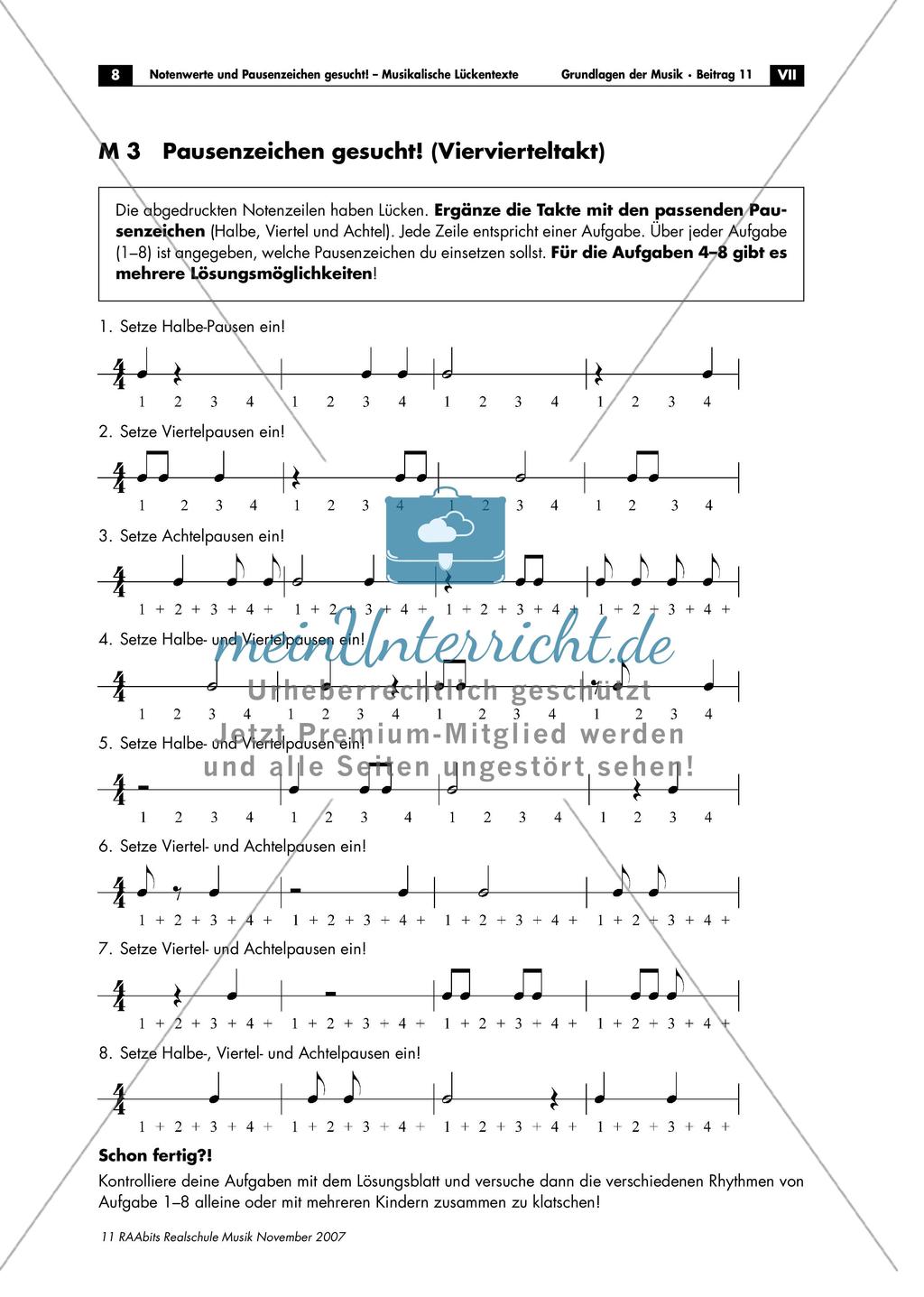 Musikalische Lückentexte: Notenwerte und Pausenzeichen Preview 8