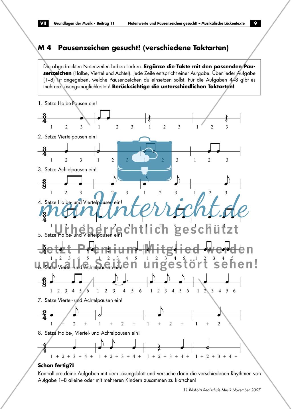 Musikalische Lückentexte: Notenwerte und Pausenzeichen Preview 9