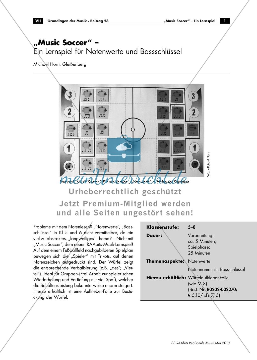 Lernspiel für Notenwerte und Basschlüssel: Music Soccer Preview 1