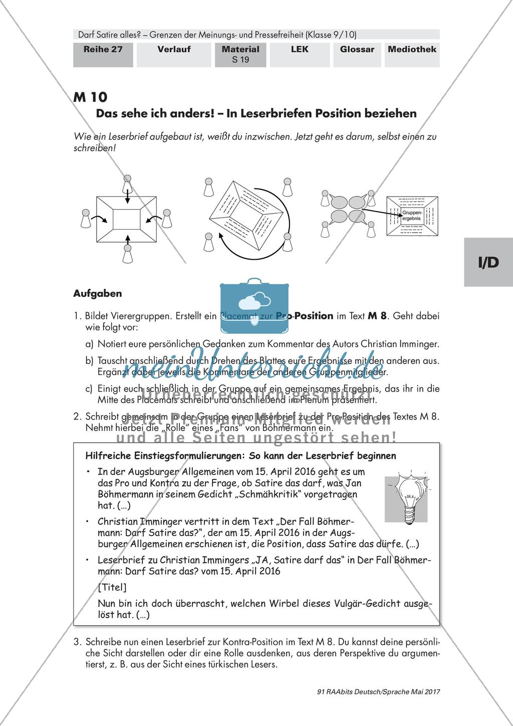 Einheit zur Meinungsfreiheit: einen Leserbrief verfassen Preview 1