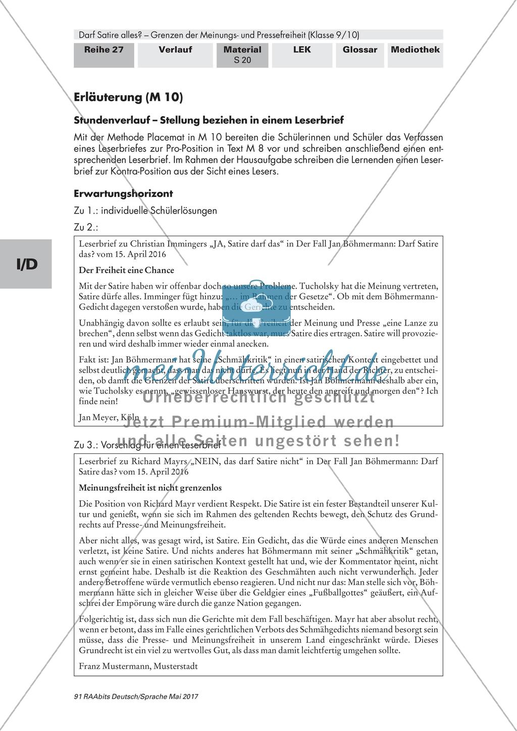 Einheit zur Meinungsfreiheit: einen Leserbrief verfassen Preview 2