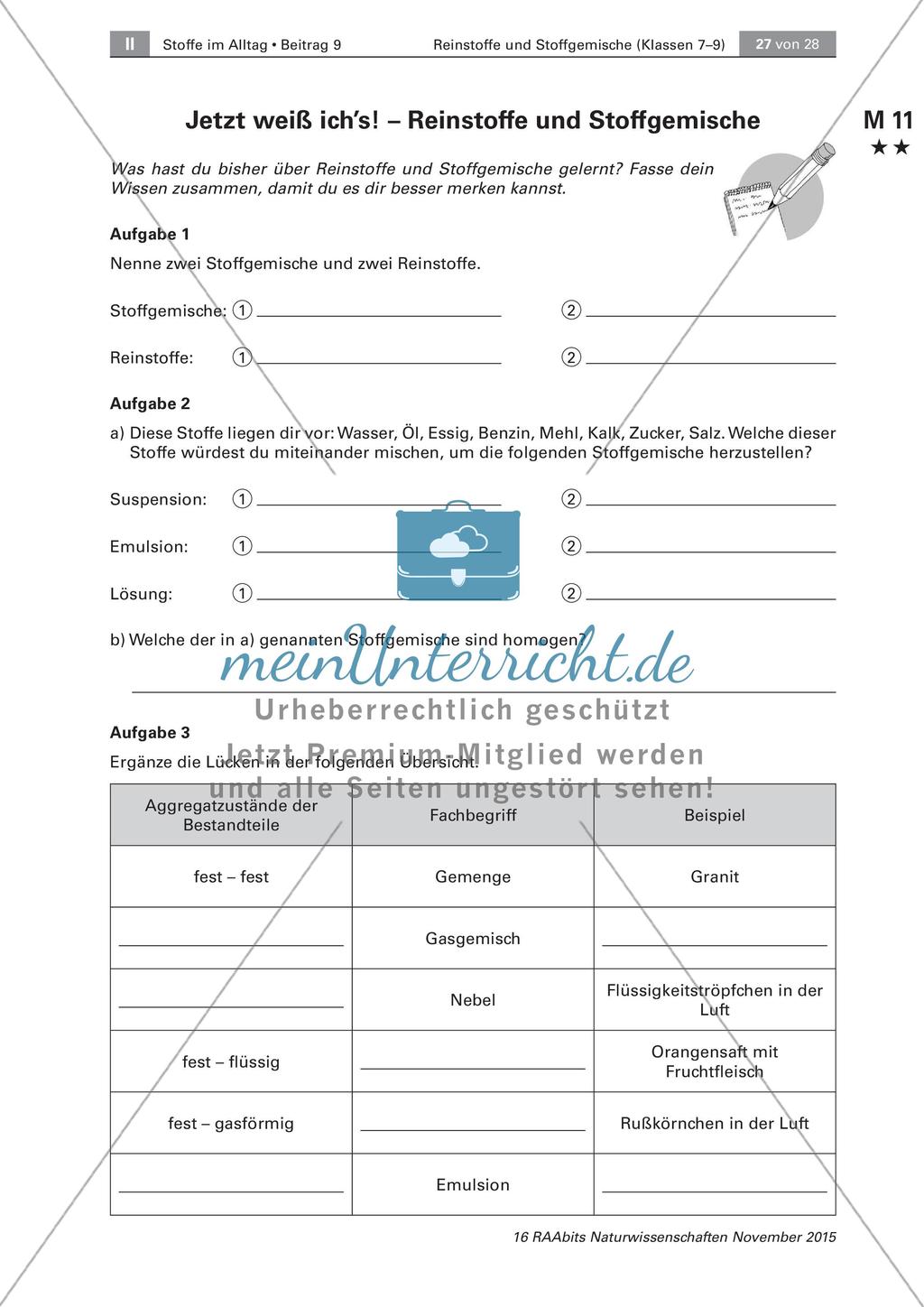 Reinstoffe und Stoffgemische: Lernerfolgskontrolle Preview 2