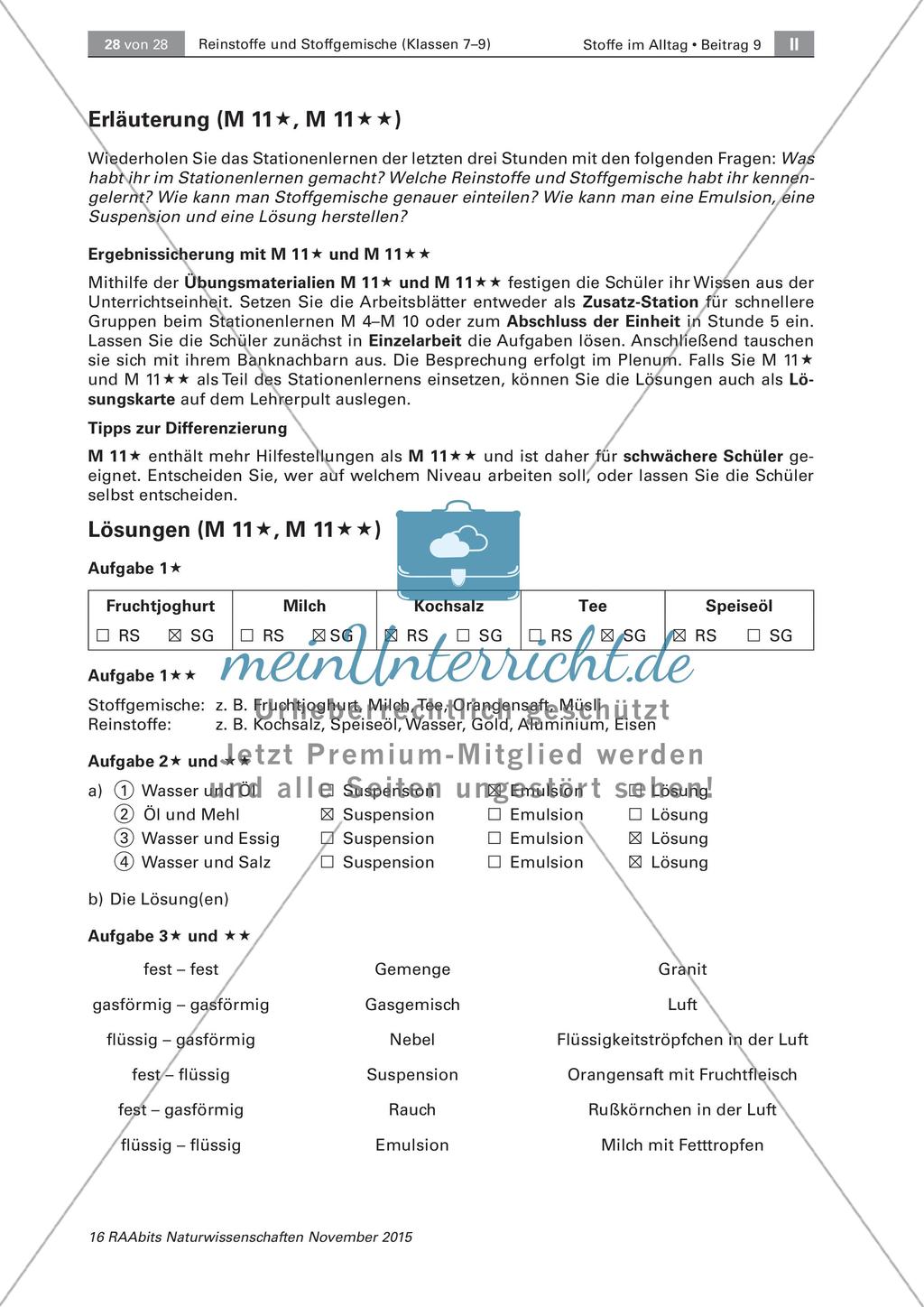 Reinstoffe und Stoffgemische: Lernerfolgskontrolle Preview 3