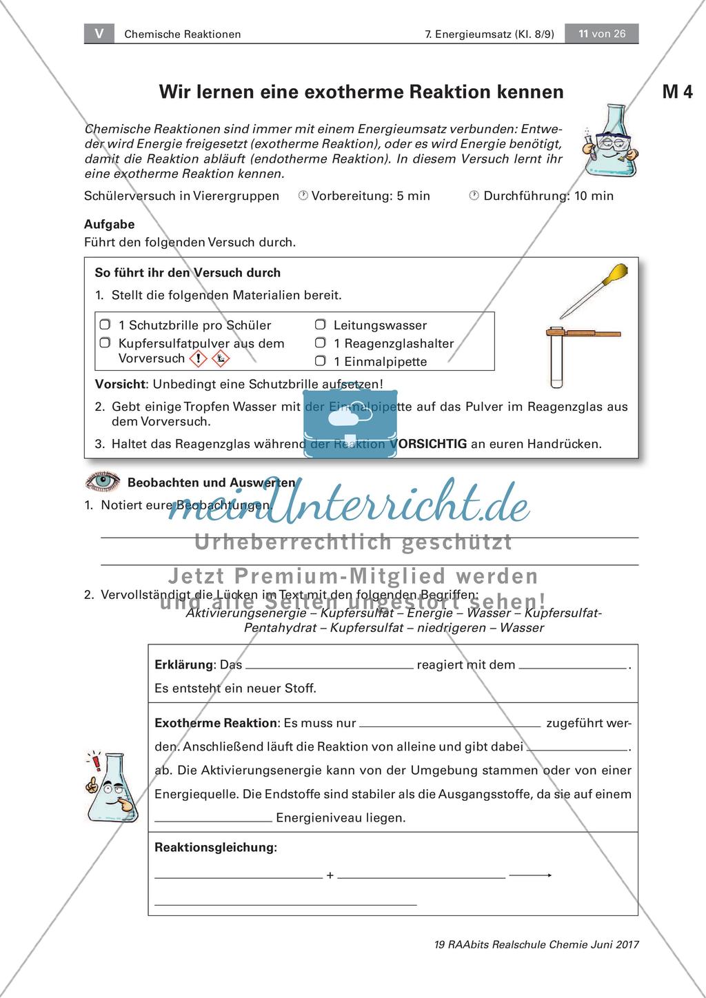 Energieumsatz bei chemischen Reaktionen: endo- und exotherme Reaktionen Preview 2