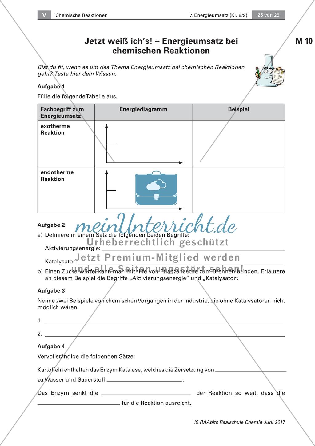 Energieumsatz bei chemischen Reaktionen: Lernerfolgskontrolle Preview 1