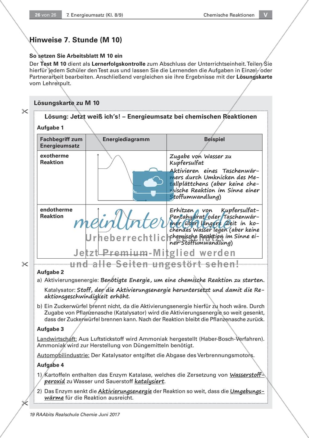 Energieumsatz bei chemischen Reaktionen: Lernerfolgskontrolle Preview 2