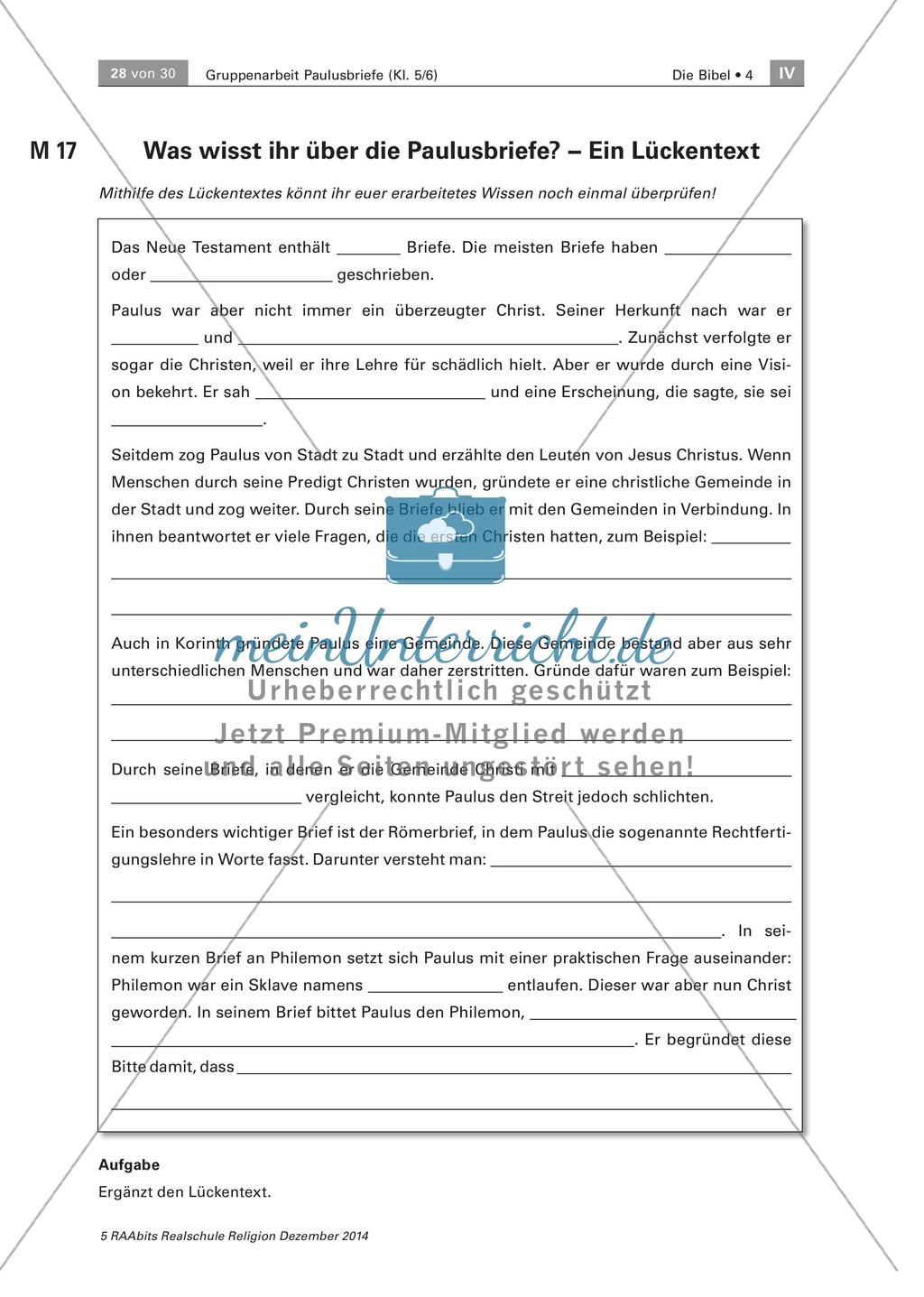 Lückentext zu den Paulusbriefen Preview 1