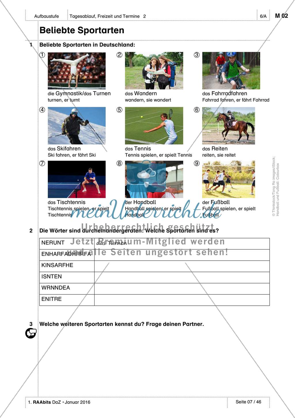 Freizeitaktivitäten und Sportarten: Einführung des Wortschatzes Preview 2
