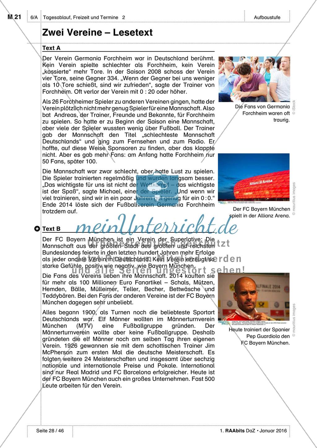Freizeitaktivitäten und Sportarten: Test und Selbsteinschätzung Preview 1