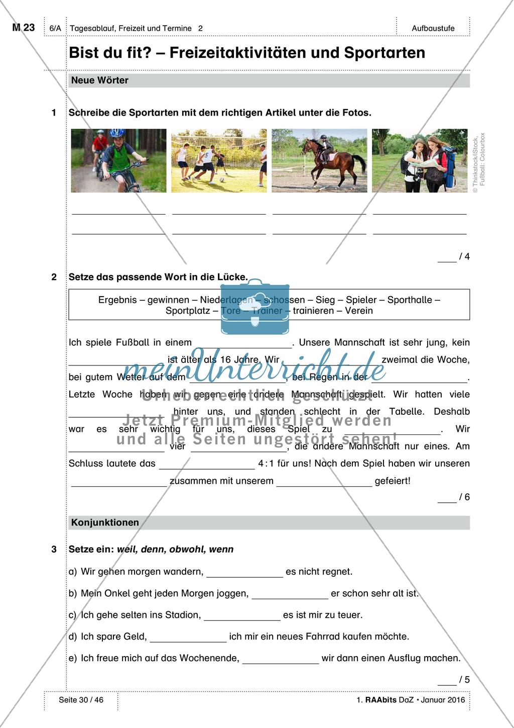 Freizeitaktivitäten und Sportarten: Test und Selbsteinschätzung Preview 3