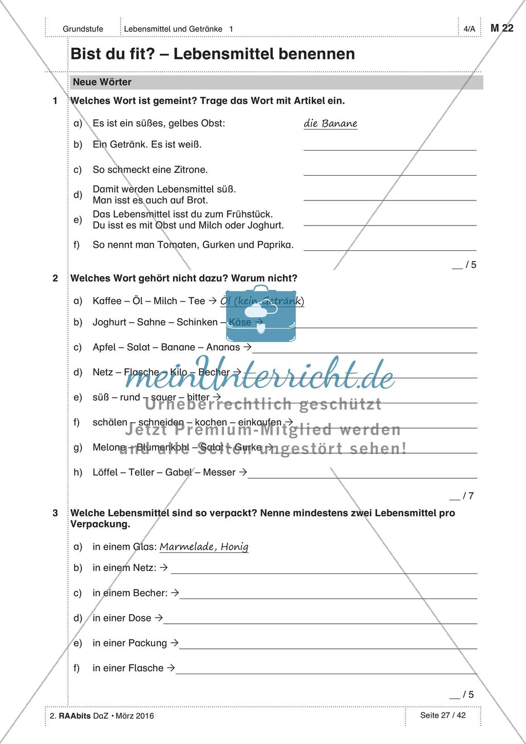 Lebensmittel und Getränke - Test und Selbsteinschätzung Preview 1