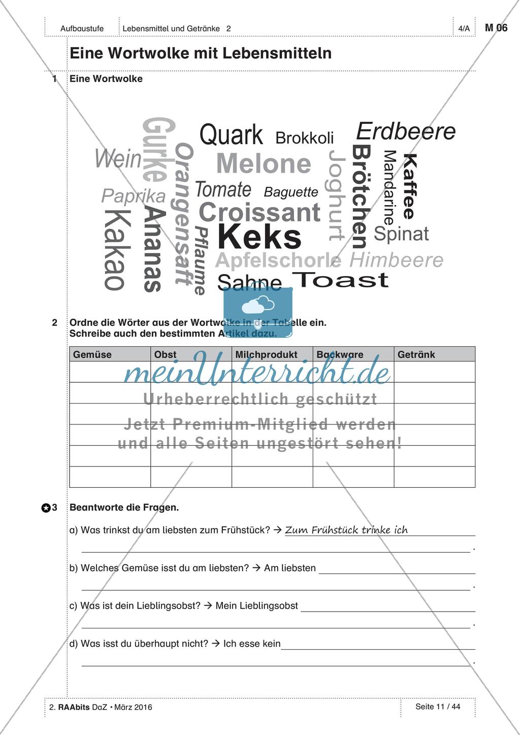 Gemeinsames Essen - Anwenden und Üben des Wortschatzes Preview 1