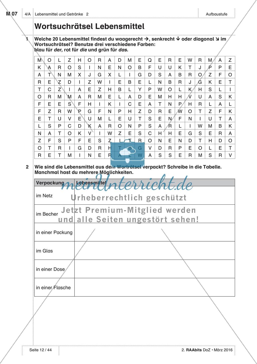 Gemeinsames Essen - Anwenden und Üben des Wortschatzes Preview 2