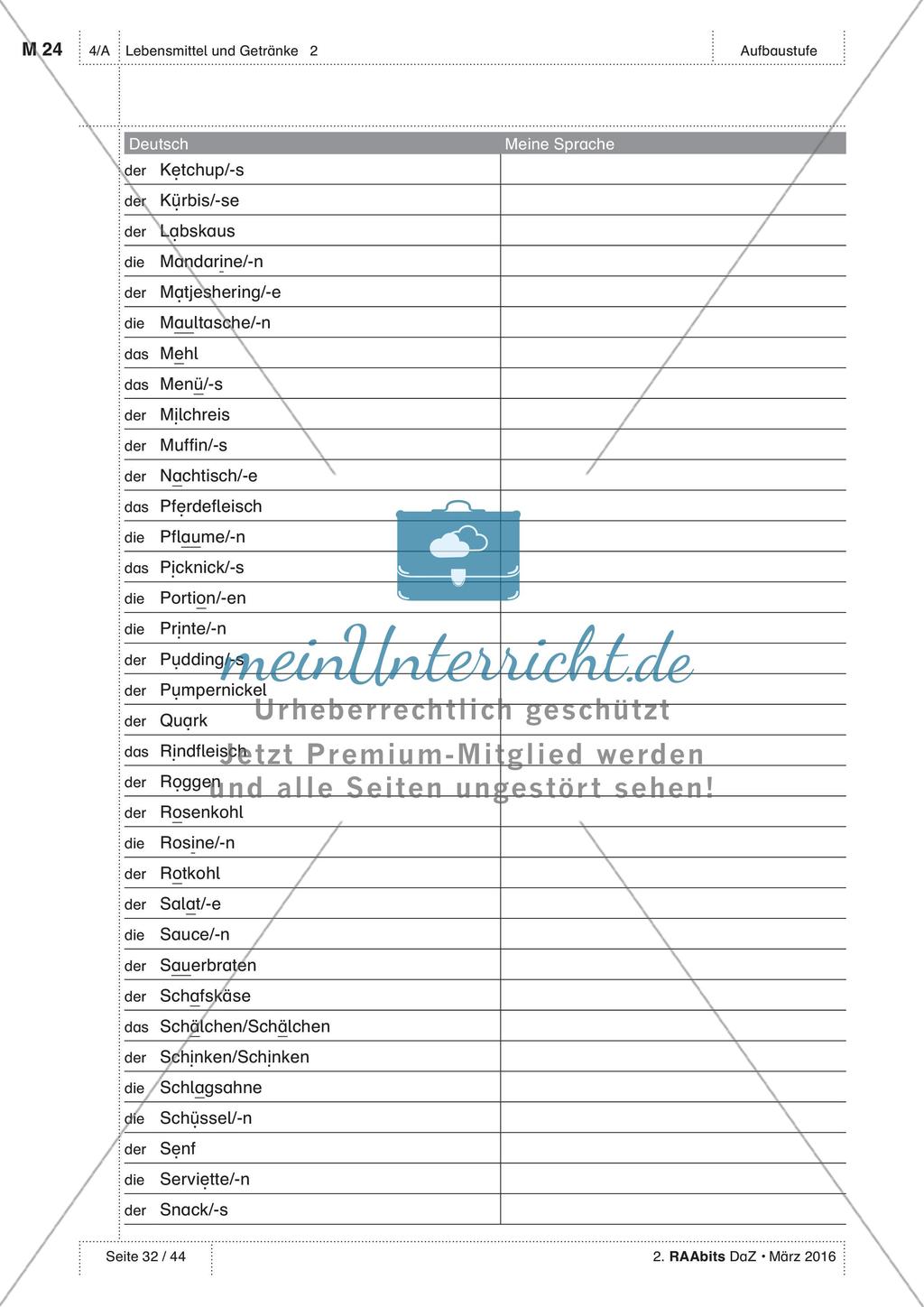 Gemeinsames Essen - Wortschatzliste Preview 2