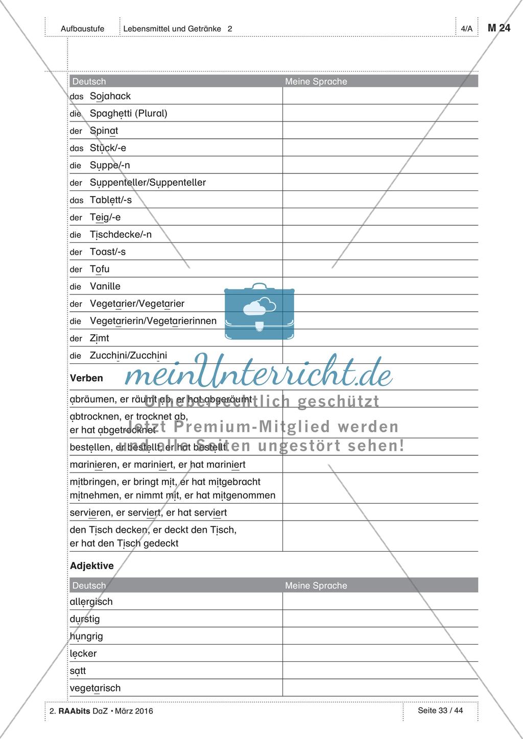 Gemeinsames Essen - Wortschatzliste Preview 3