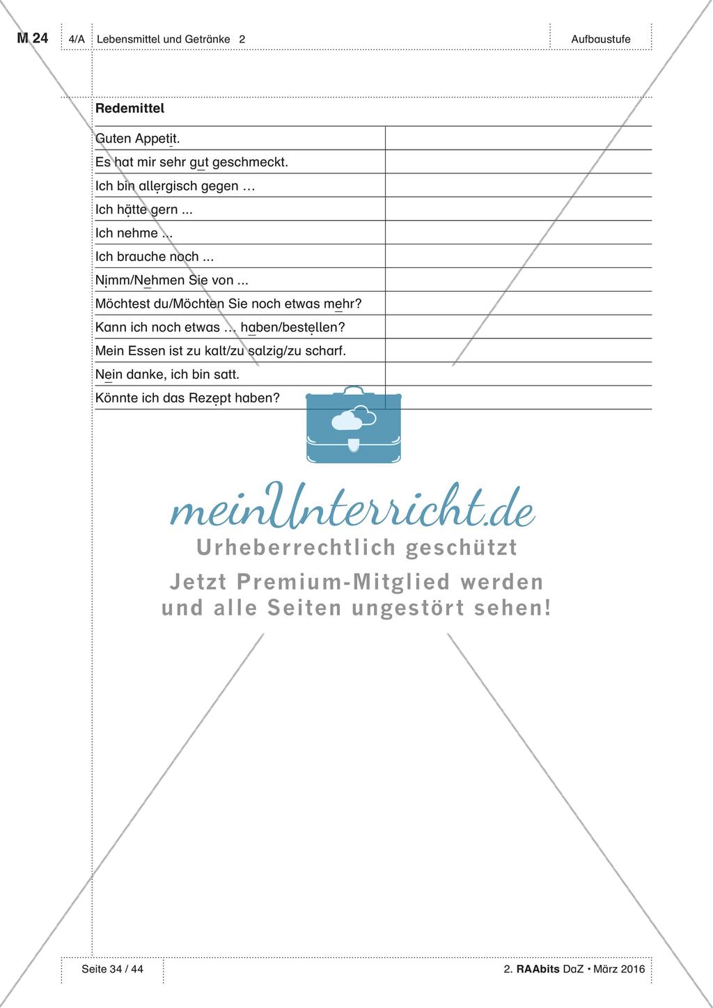 Gemeinsames Essen - Wortschatzliste Preview 4