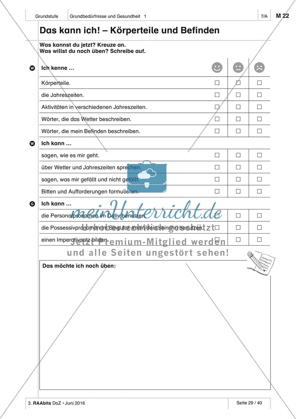 Körperteile und Befinden - Test und Selbsteinschätzung Preview 3