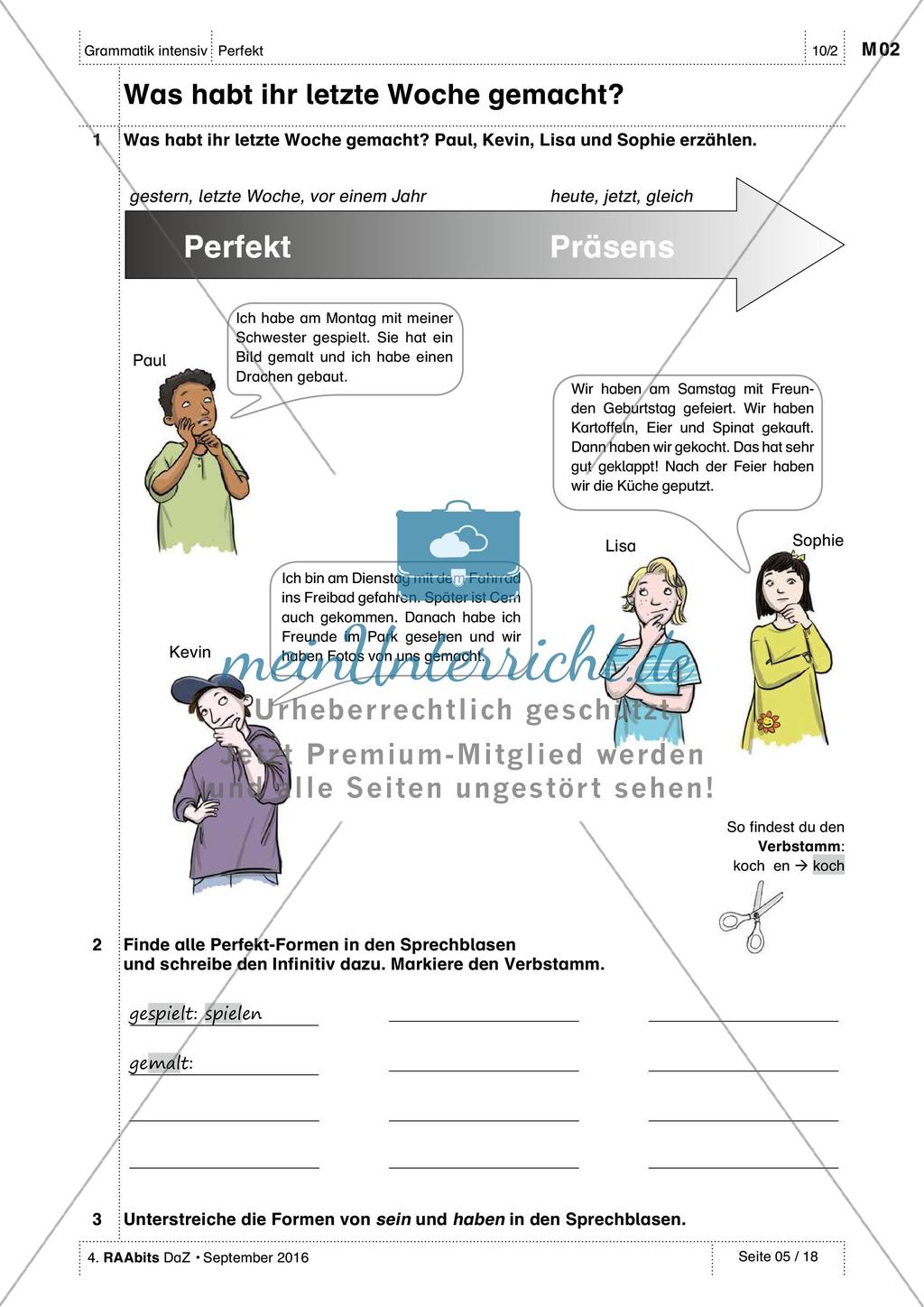 Verben im Perfekt - Einführung der Grammatik Preview 2