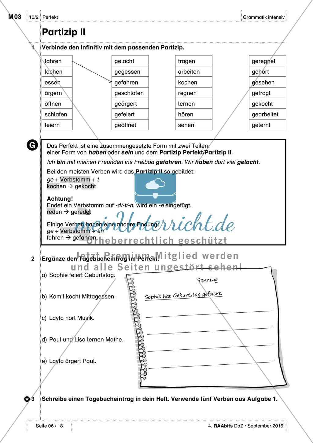 Verben im Perfekt - Einführung der Grammatik Preview 3