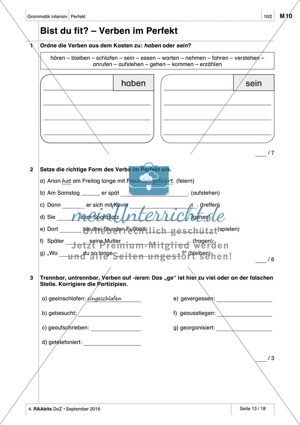 Verben im Perfekt - Test Preview 1