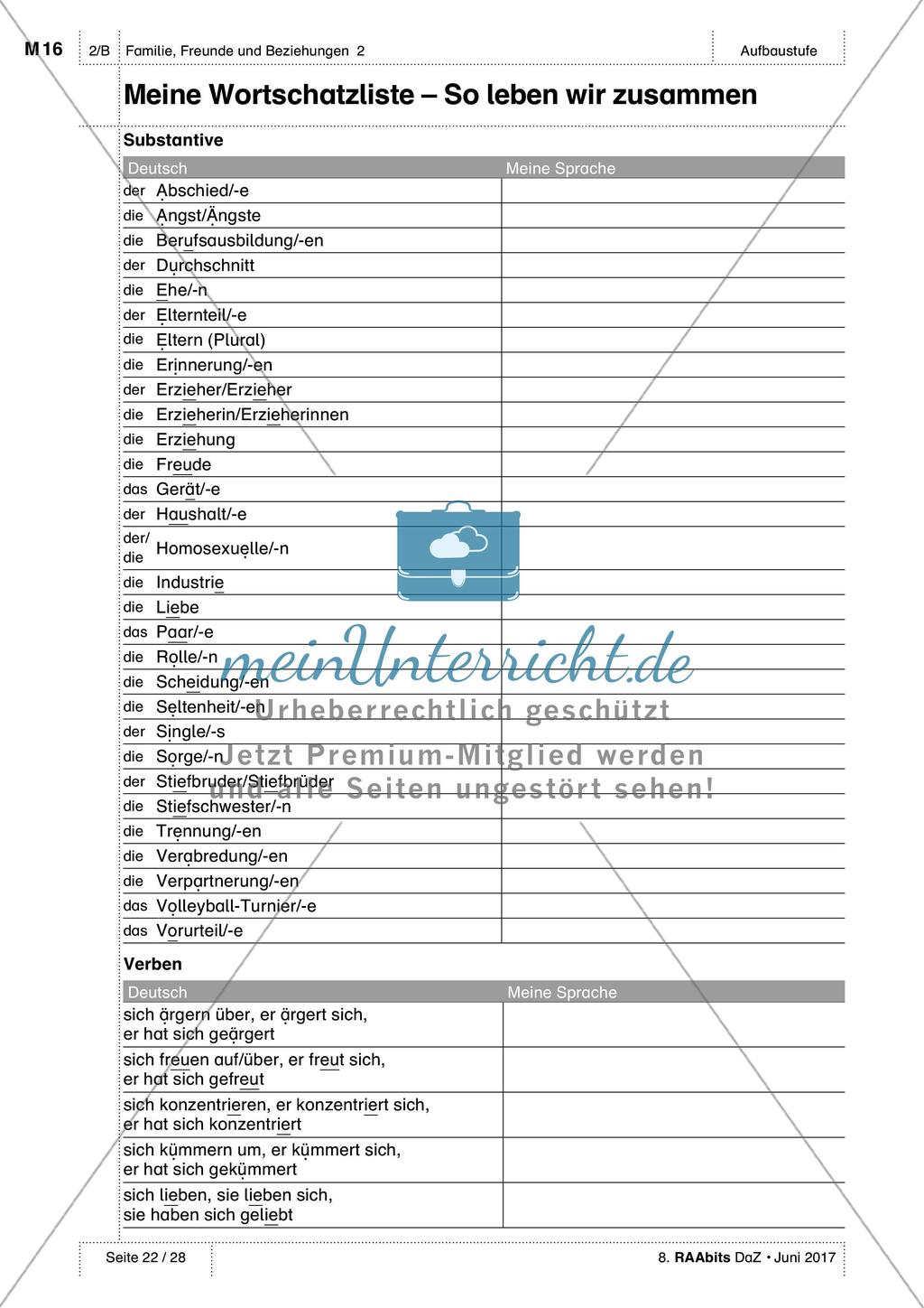 Beziehungen und Formen des Zusammenlebens: Test, Selbsteinschätzung und Wortschatzliste Preview 4