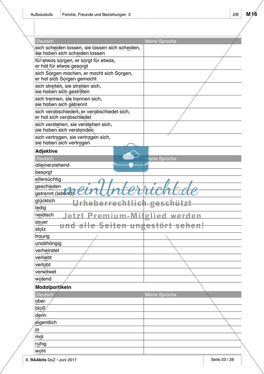 Beziehungen und Formen des Zusammenlebens: Test, Selbsteinschätzung und Wortschatzliste Preview 5
