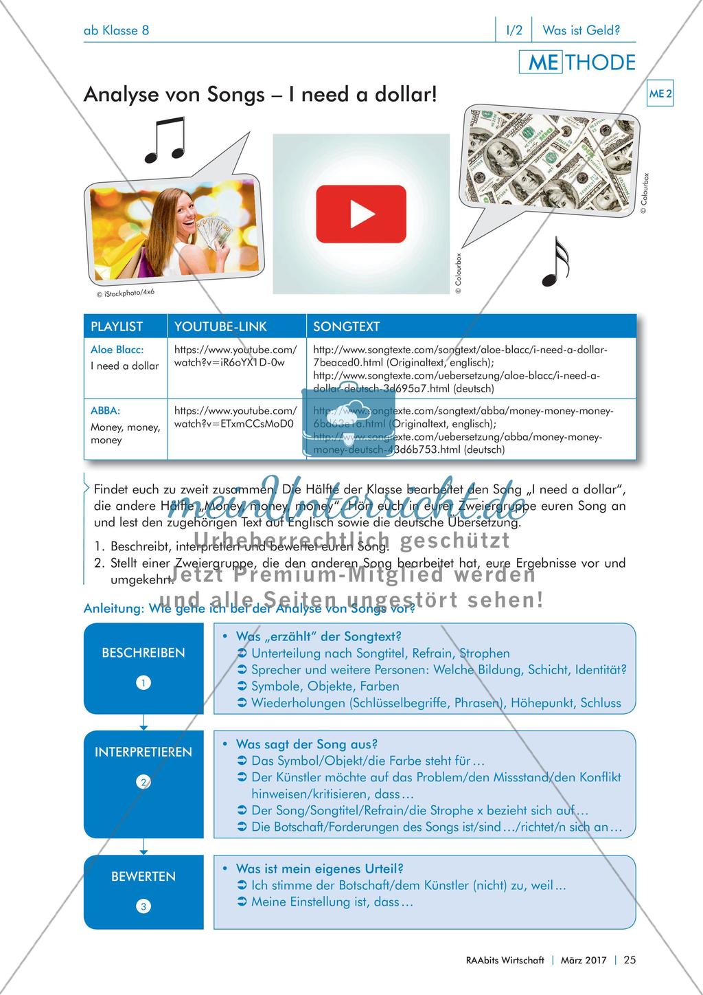 Experiment und Analyse von Songs zum Thema Geld Preview 2