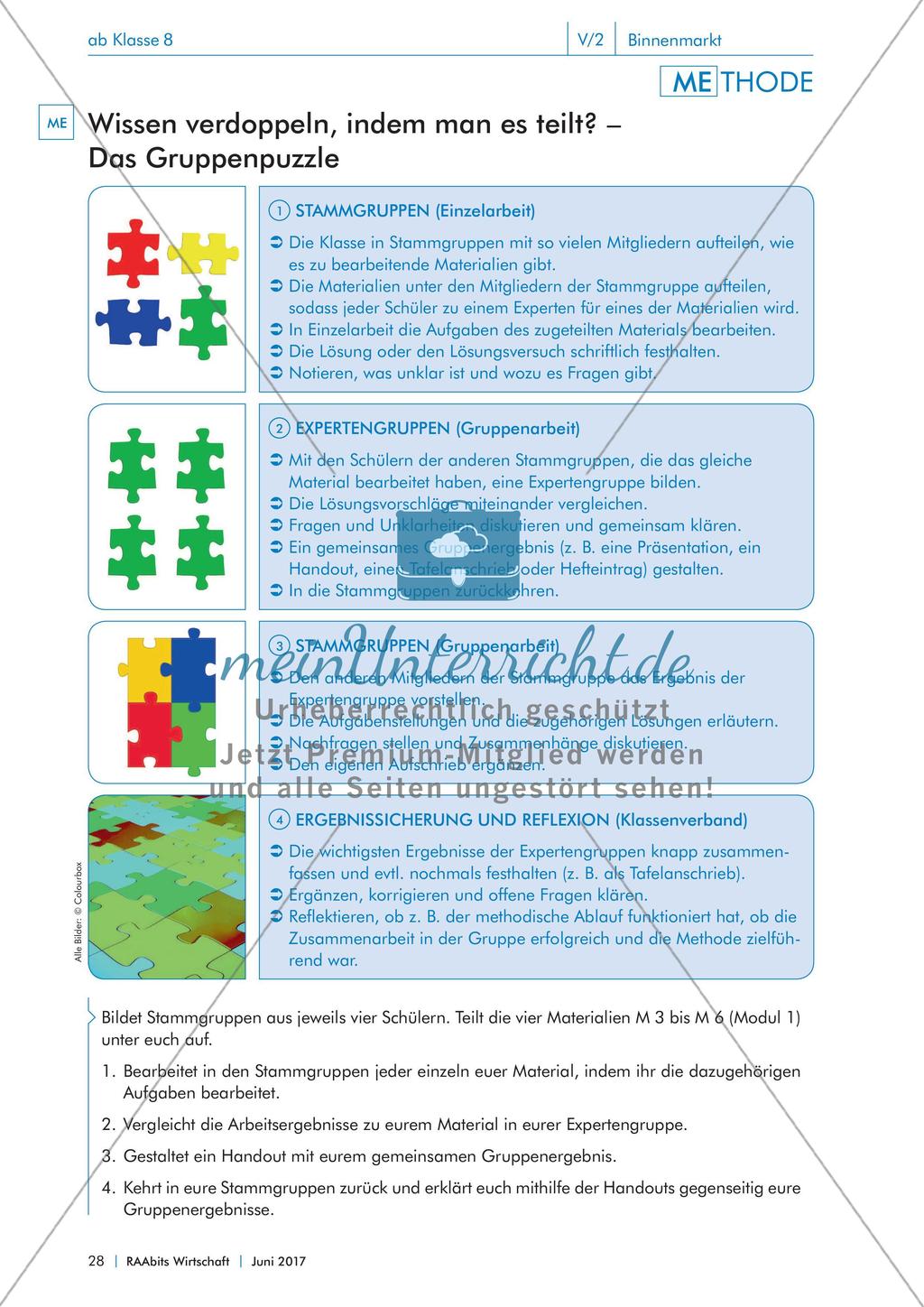Die Methode Gruppenpuzzle am Beispiel der Einheit zum Thema