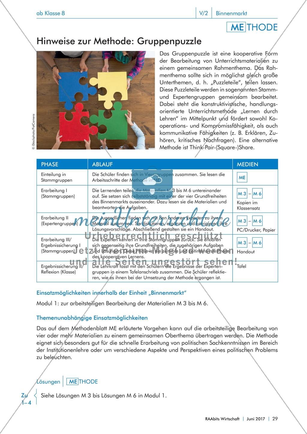Die Methode Gruppenpuzzle am Beispiel der Einheit zum Thema
