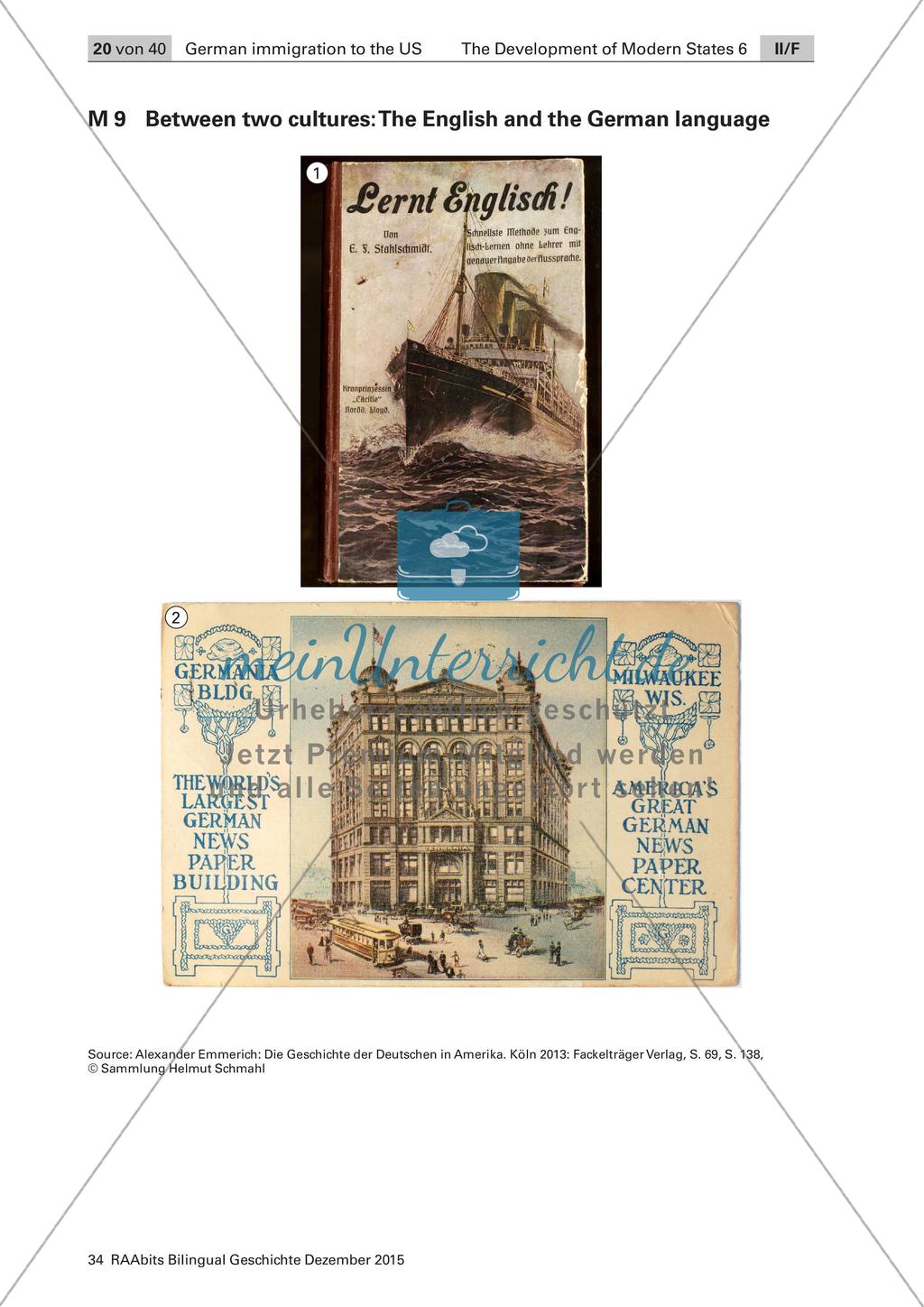 19th Century German immigration to the US: Herausforderungen der kulturellen Lebenssituation Preview 1
