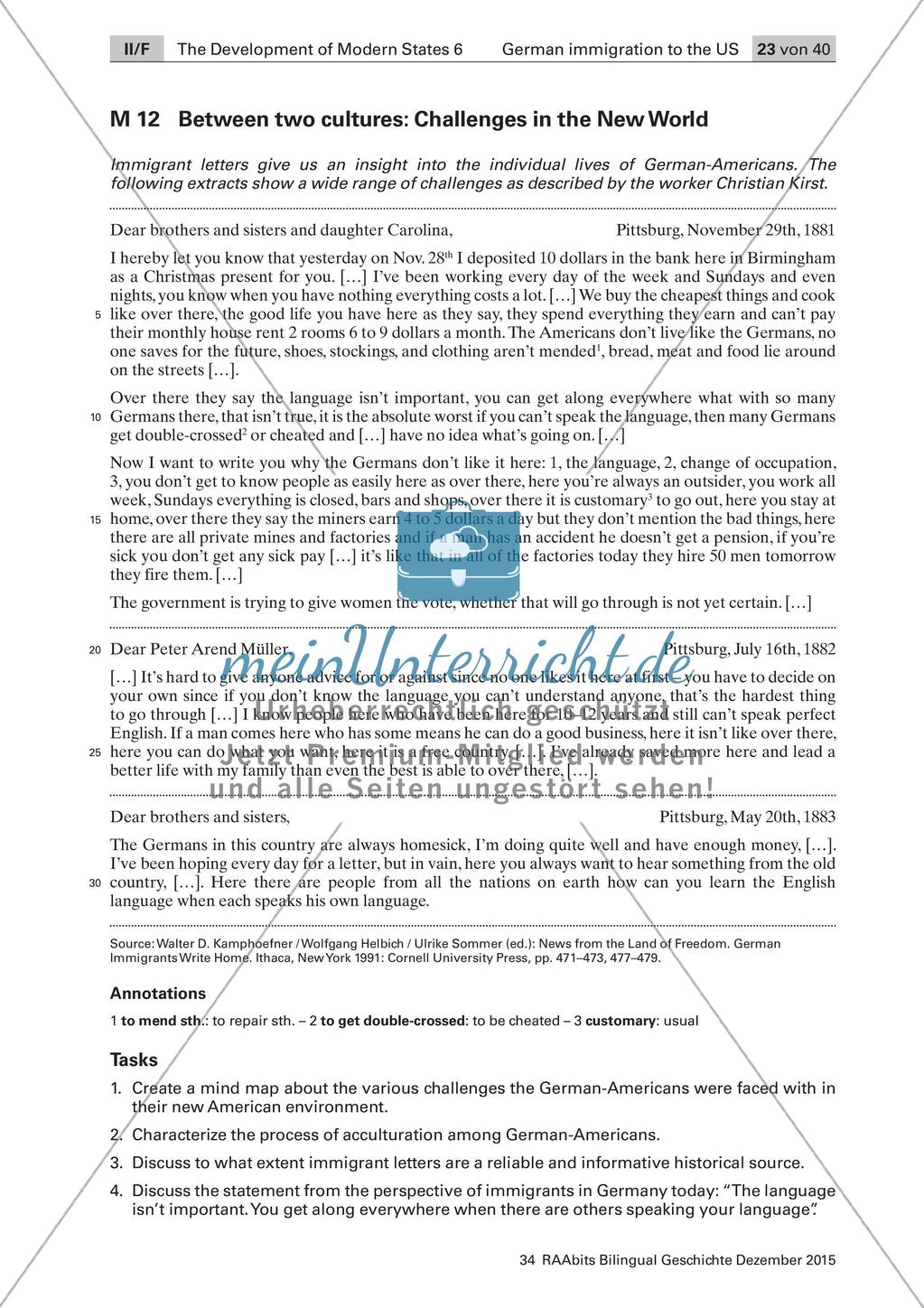 19th Century German immigration to the US: Herausforderungen der kulturellen Lebenssituation Preview 5