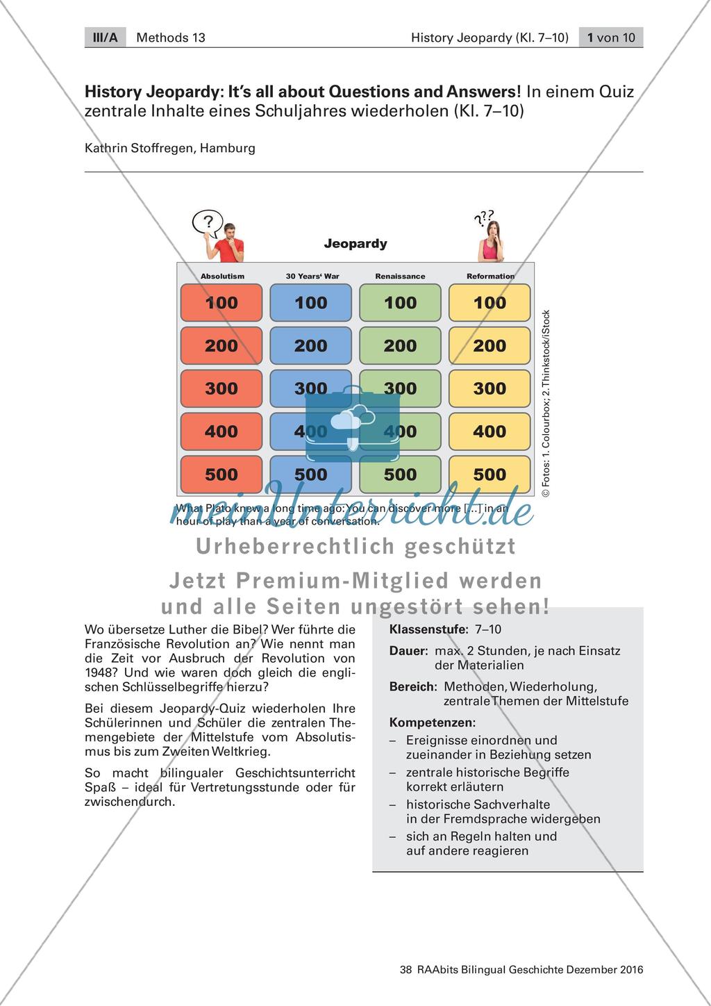 History Jeopardy: Wiederholung zentraler Themen in einem Quiz Preview 1