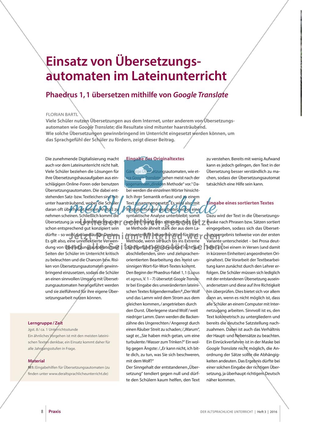 Einsatz von Übersetzungsautomaten im Lateinunterricht: Google Translate Preview 1